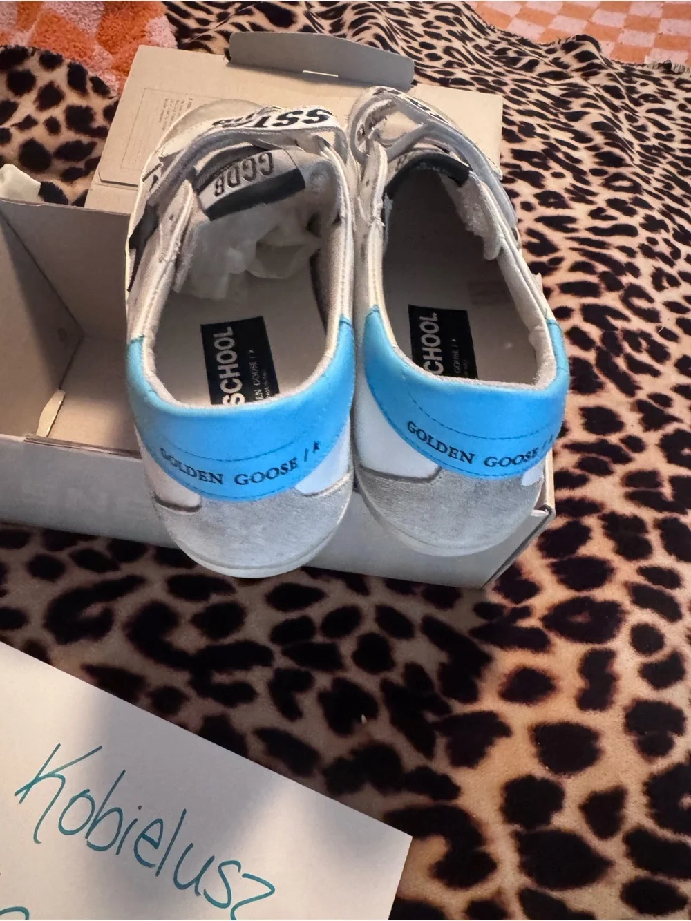 Golden Goose Old School Sneakers with Black Star and Light Blue Heel Accent